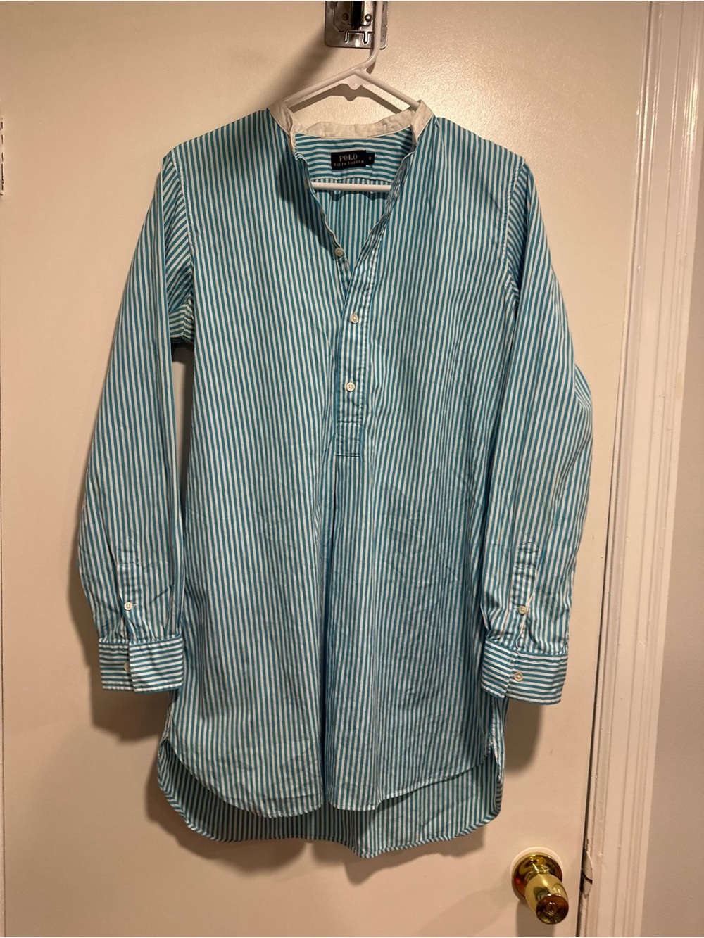 Polo Ralph Lauren Sz:8 Striped Button Front Tunic Shirt Dress Blue White Preppy